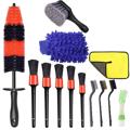 Conjunto de escova de roda de carro 13 pçs Kit de escova de limpeza de roda de carro incluindo 5 escovas de detalhamento/3 escovas de arame de aço/escova de aro de roda/escova de saídas de ar/escova de pneu/luva de lavagem de carro/toalha