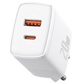 Carregador de Tomada de 20W Baseus Compact - USB-C PD3.0, USB QC3.0 - Branco